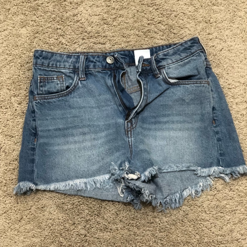 H&M High Waisted Denim Frayed Shorts